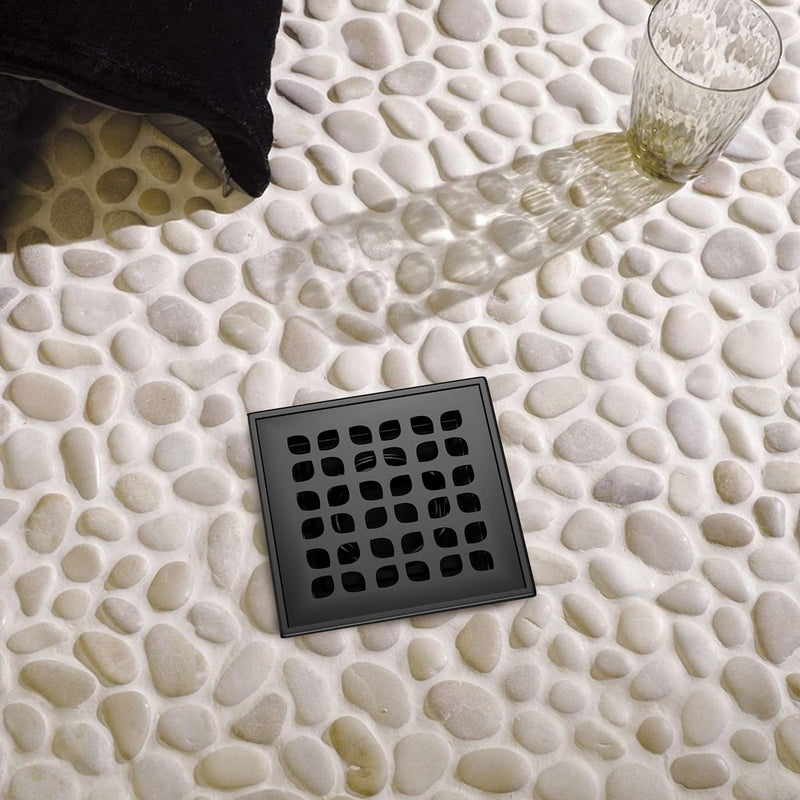 4 Inch Shower Drain Compatible with Schluter Kerdi System, Bonding Drain with PVC Bonding Flange for Schluter Shower Kit, Diamond Pattern Grate (Black) Black Grate 4 Inch