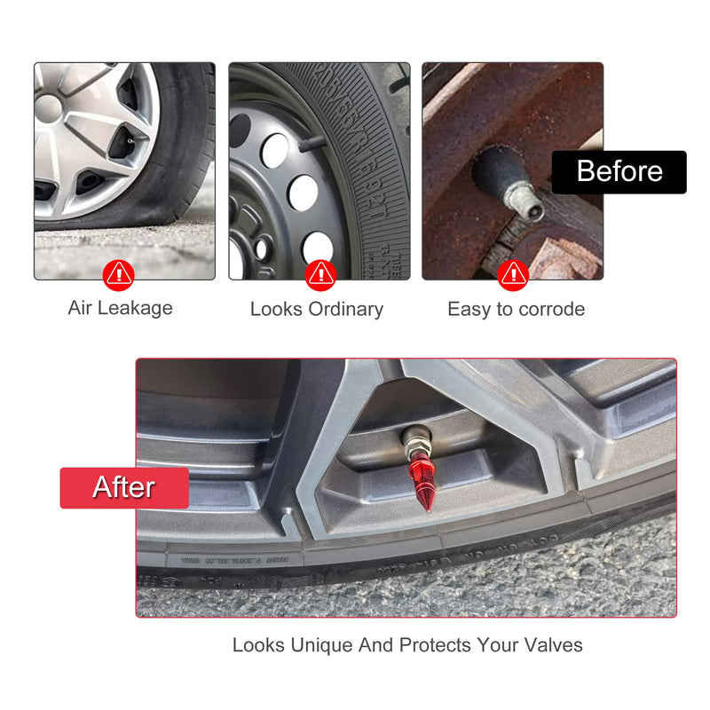 SINGARO 45mm Spiked Aluminum Stem Valve Caps,4PCS Dustproof Tire Wheel Stem Caps for Cars,SUVs,Trucks Bicycles and Motorcycles(Red) 45MM-Red