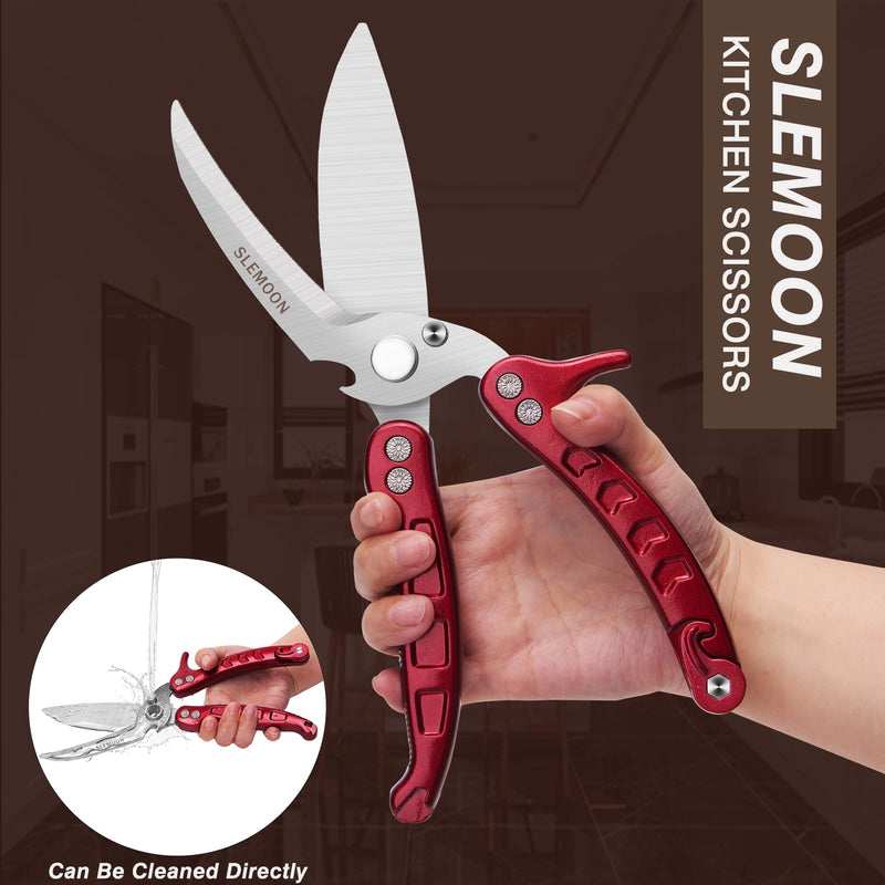 Kitchen Shears Heavy Duty Poultry Shears Meat Cutting Dishwasher Safe and Stainless Food Kitchen Scissors for Chicken Turkey Thanksgiving,Burgundy Burgundy