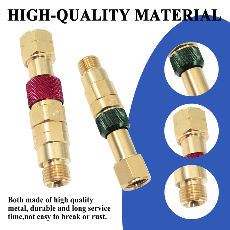 QDB10 Quick Disconnect Kits for Torches with Check Valves, Torch-to-Hose Set, Fuel-Red, Oxy-Green, Brass