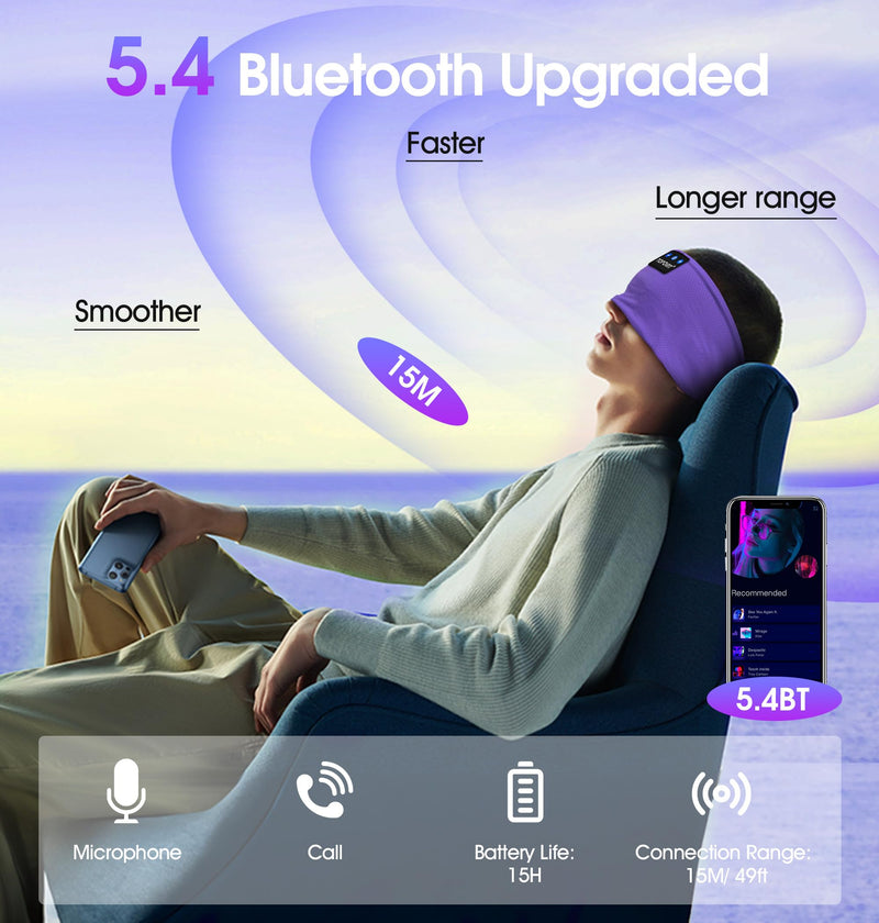 TOPOINT Sleep Headphones Bluetooth 5.4, Sports Wireless Earphones Sweat Breathable with HD Stereo Speaker for Women Men Sports Gifts Workout Jogging Yoga Insomnia Travel Meditation Purple