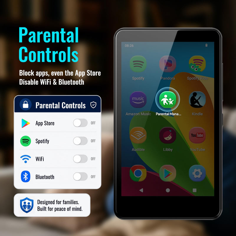 MP3 Player for Kids with Spotify, Parental Controls, Android 14 | Play Store, Spotify Kids, Audible, Amazon Music, Libby, Eye-Friendly Night Mode, Up to 512GB, Updated M4S