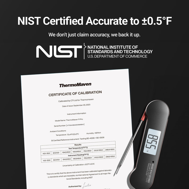 ThermoMaven Professional Meat Thermometer Digital, 0.6 Sec Instant Read, ±0.5℉ NIST Certified Accuracy, 100% Waterproof, Bright Backlit, Temperature Indicator for Grill, BBQ, Smoker 0.6 Seconds