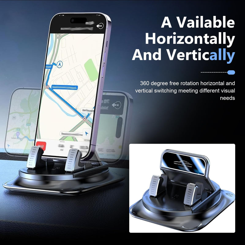 Car Dashboard Phone Holder, 360 Degrees Rotation Cell Phone Mount, Non-Slip Anti-Shake One-Handed Removal Placement Navigation Bracket, Universal for Most Cars (Black)