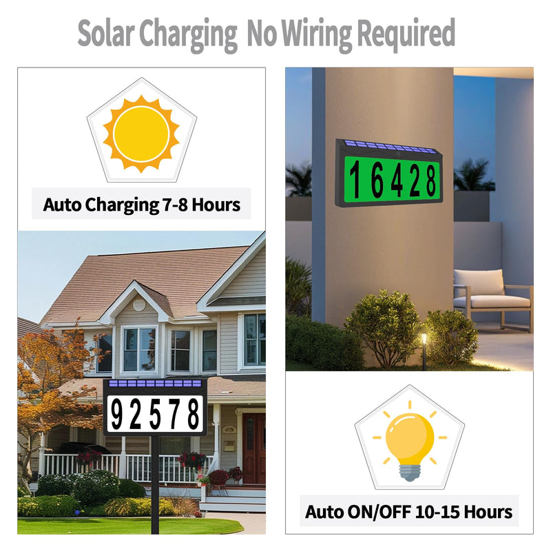 Solar Lighted House Number Waterproof, 8 Lighting Modes RGBW Color Changing, Illuminated Address Sign, Address Plaque for Yard Mailbox Home Office Street Outside