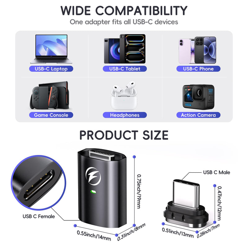 240W USB C Magnetic Adapter, 2 Pack 24 Pin Straight Adapter Dust Plug | 80Gbps Data 16K Video Transfer, PD Fast Charging Magnetic USB C Adapter for Thunderbolt 5, MacBook Pro/Air, Samsung Galaxy