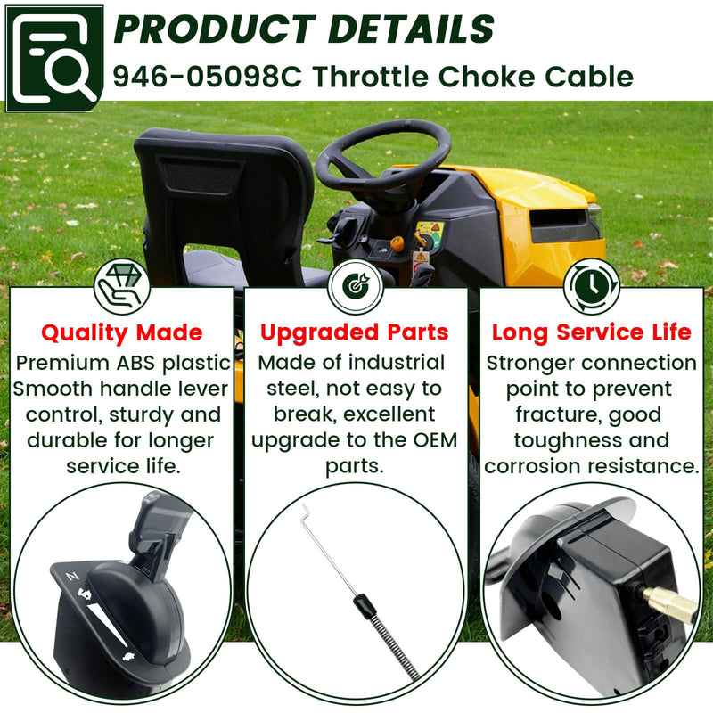 Upgraded 946-05098c Throttle Choke Cable Fit for Cub Cadet Craftsman MTD Lawn Tractor Throttle Cable Assembly XT1-LT46 LT50 GT54 XT2-LX46 ST54 LT54 GX54 Replace 946-05098a 946-05098b 746-05098a