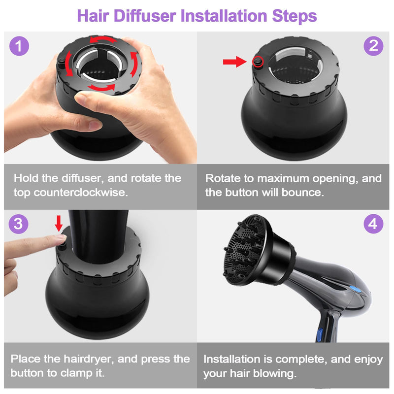 UUOCOLOR Adjustable Hair Dryer Diffuser for 3.5–6.8 cm Hair Dryer Outlets, Hair Dryer Diffuser Nozzle for Curly and Wavy Hair Styling