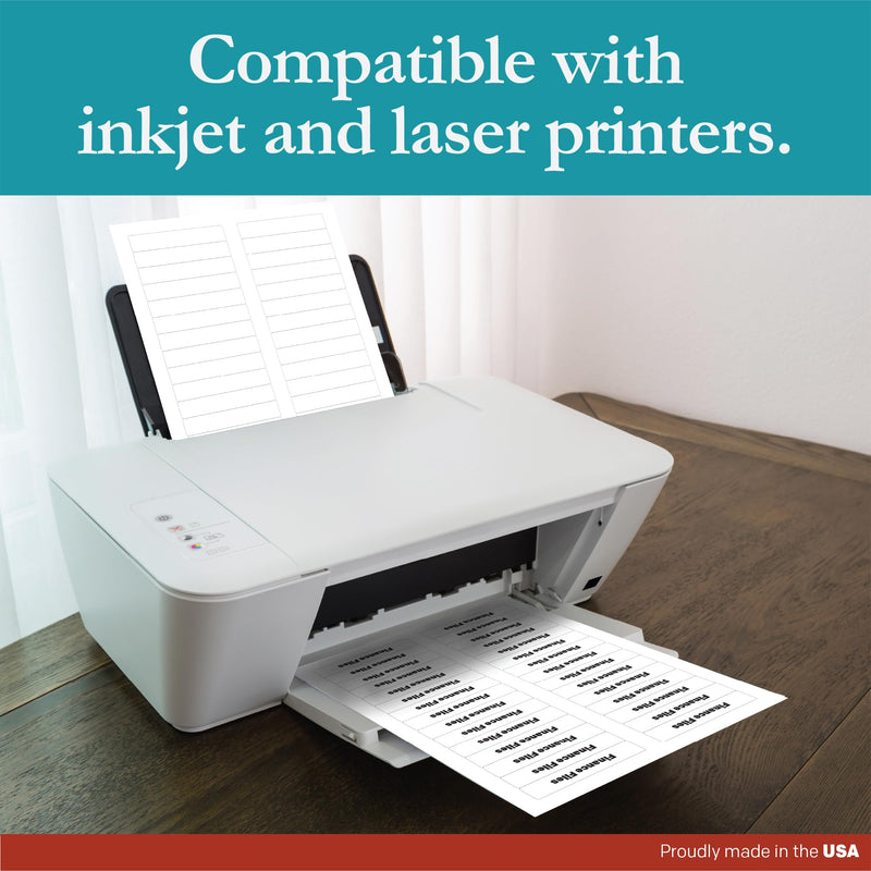 Premium Label Supply White File Folder Labels – 3.4375" x .667" – Laser/Inkjet Compatible – (30 per Sheet) 25 Sheets – 750 Total Adhesive Labels 750 Labels