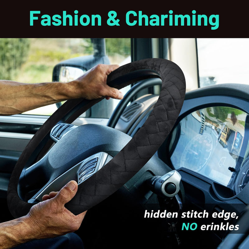 18 Inch Truck Steering Wheel Cover Velvet Wheel Semi-Truck Comfy Grip Cover Anti Slip Car Accessory, Fits Rv, Big Rig and Classic Car (Black, Fashion Style) Black