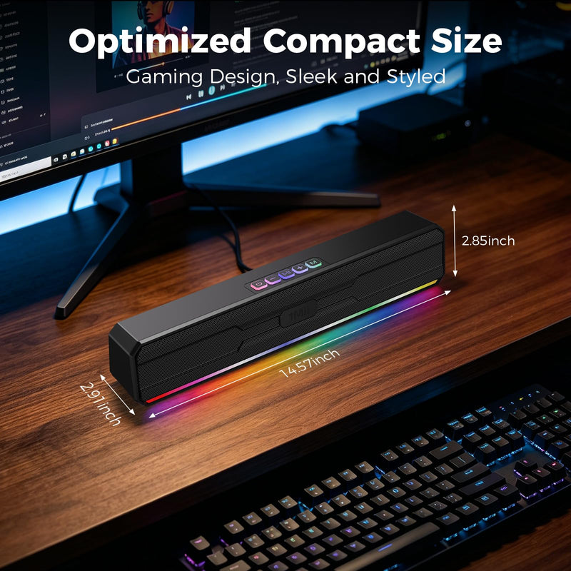1Mii DeskRoar GT10 Computer Speakers for Desktop PC, Bluetooth 6.0 & USB | Clear Stereo Sound, 7 RGB Modes, Easy Button Controls, USB-C/USB-A for PCs & Laptops, Ideal for Work, Music