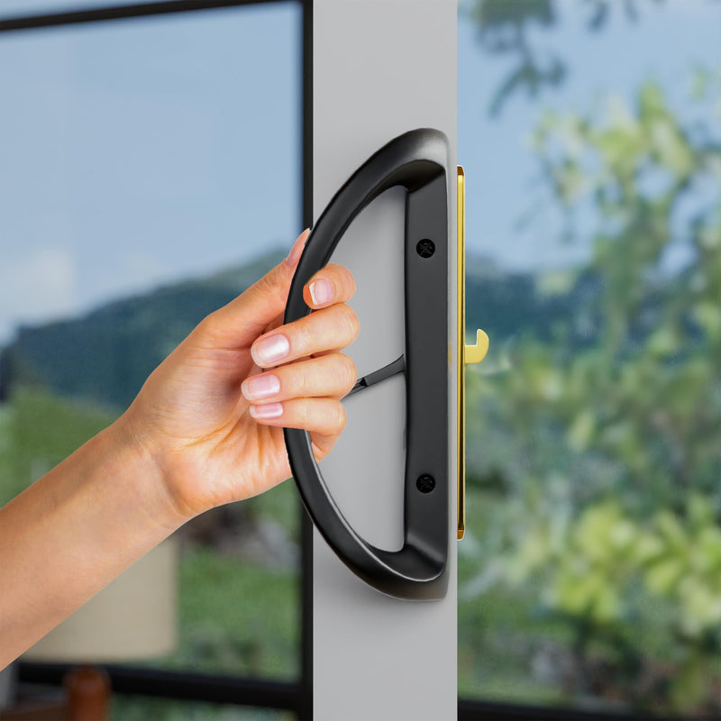 Sliding Glass Door Handle Replacement Kit with Keyed Lock, 3-15/16" Screw Spacing, All-Aluminum, Mortise Style, Reversible, Fits 1-3/8"–1-3/4" Doors Black