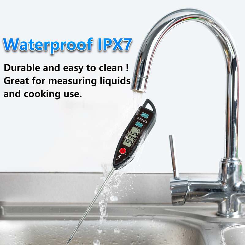 BOMATA 6 Pack Waterproof IPX7 Meat Thermometer Instant Read Food Thermometer with Long Probe for Water, Liquid, Kitchen Cooking, Grill,BBQ ! T101 X 6 Pcs (Black & Red & White)… Black,Red,White
