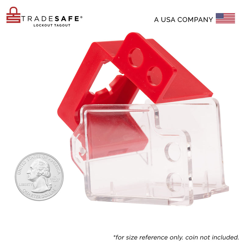 TRADESAFE Emergency Stop Button Cover Lockout - Box Type Transparent Push Button Switch Cover, 7/8-inch Hole Diameter, Medium Push Button Lockout Device Medium - Box Type