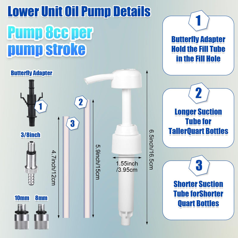 Threlaco 3 Pcs Summer Outboard Motor Flusher, Lower Unit Oil Pump and Fluid Extractor Set Double Sided Boat Ear Muffs Engine Motor Flusher Fluid Pump for Most Marine Outboard Motors Round