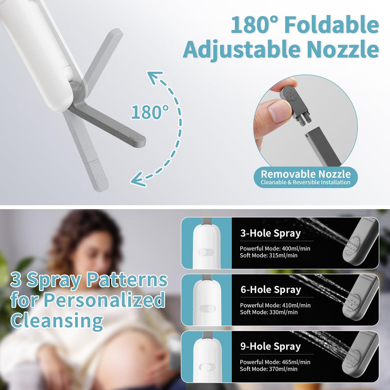 Portable Bidet for Travel with 260ML Bottle, Rechargeable Electric Bidet Bottle for Women Men Baby Cleaning, Waterproof High Pressure Sprayer for Personal Hygiene (White & Gray) White & Gray