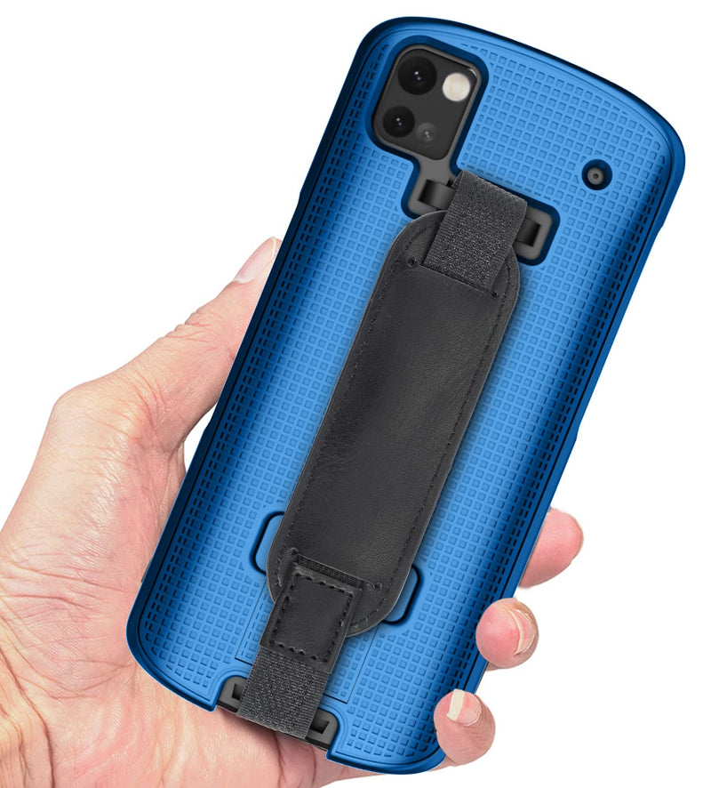 Nakedcellphone Case + Hand Strap Combo for Zebra TC53 TC58 Mobile Computer Scanner, Textured Slim Hard Shell Protector Cover with Kickstand - Cobalt Blue