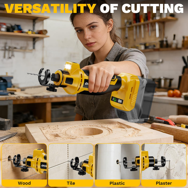 Cordless Drywall Cut-Out Tool Compatible with Dewalt 20V Battery, 3 Speed Adjustable Brushless Rotary Saw with Up to 30000 RPM, Compact Spiral Saw Kit for Wood,Drywall,Tiles,plastic (Tool Only) For Dewalt