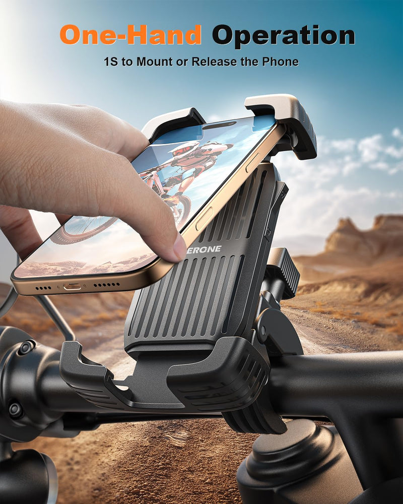 SUPERONE Bike Phone Holder, [1s Lock] Motorcycle Phone Mount, [Anti-Shake] Handlebar Cell Phone Clamp, Scooter Phone Clip for Handlebars with Diameters 0.65-1.2 in, Suitable for 4.7-7.2 in Phones