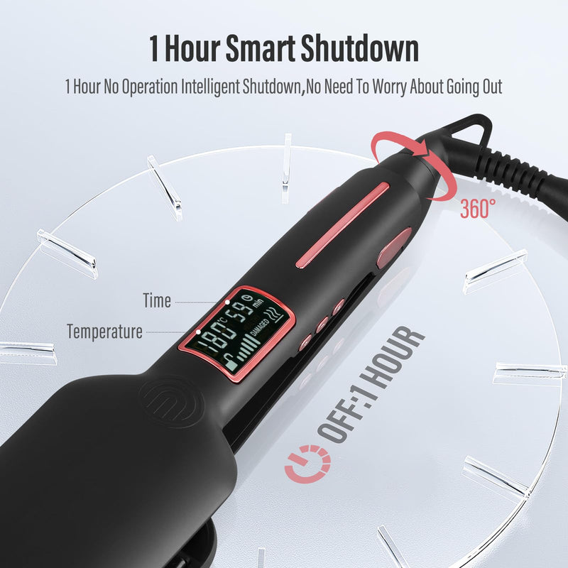 Extra Wide Plate Hair Straighteners, 5cm Wide Ceramic Coating Straighteners, 6 Temperature Settings Fast Heating, Digital Display, Automatic Power Off, Portable Small Hair Straighteners for Woman