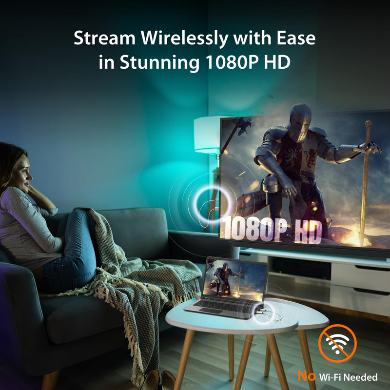 j5create ScreenCast Mini Wireless HDMI Transmitter and Receiver, 1080p@60Hz 5G+2.4G Low Latency FHD Wireless Display Adapter for Streaming from Laptop/Tablet/Phone to TV/Monitor/Projector (JVAW65)