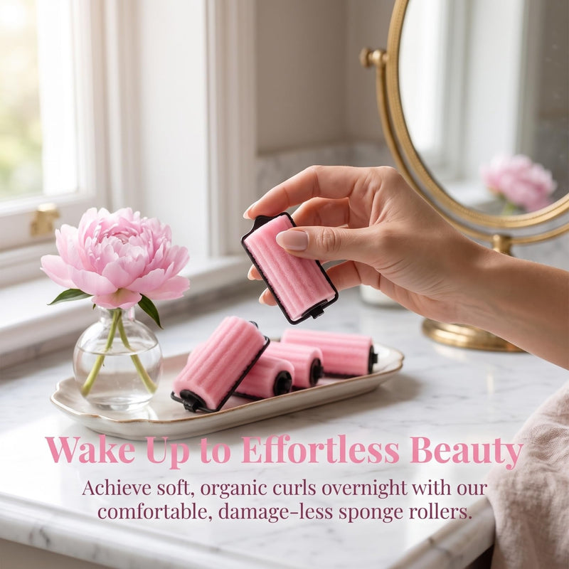 Baluue 6pcs Heatless Sponge Hair Rollers - Large 4.4cm Jumbo Foam Curlers for Overnight Sleeping, Overnight Volume Curls Styling Tools for Long and Short Hair, Pink