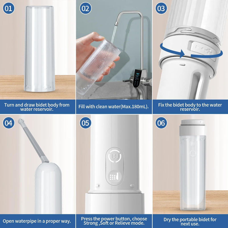 Portable Bidet for Travel Electric Bidet with USB-C Rechargeable Handheld Water Sprayer for Personal Hygiene and Postpartum Care with Universal Bottle Adapter (White) White