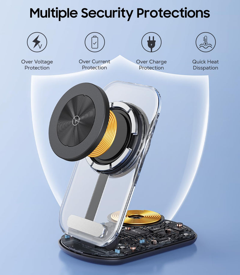 Meifigno 3 in 1 Foldable Wireless Charging Station for Samsung, Magnetic Charger Stand with On/Off Night Light for Galaxy S26/S25/Z Fold/Flip 8/7, Watch Charger for Galaxy Watch Ultra/8/7/6, for Buds