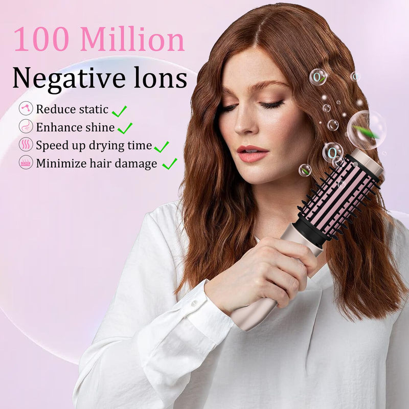 Cordless Curling Brush, Travel Hot Brush Cordless Hair Curler Straightening Brushes, 7000mAh Portable Heated Curling Brushes USB Rechargeable Ionic Hot Air Styler for Hair Styling, Pink