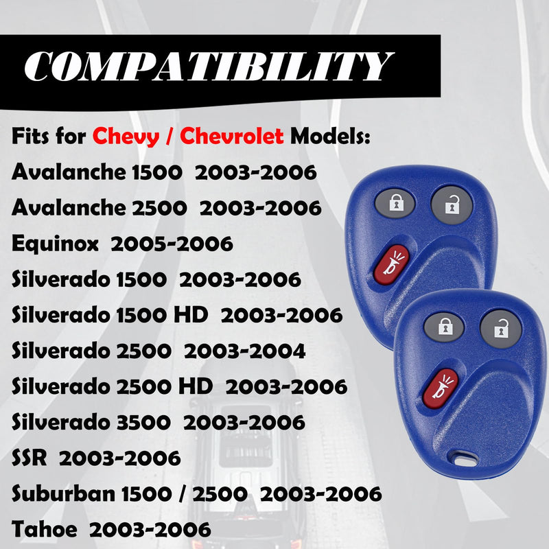 Keyless Entry Remote Control Key Fob Replacement Fits for GMC Sierra 1500 2500 HD Yukon XL 1500 Chevy Silverado 1500 Suburban Tahoe Hummer H2 Pontiac Torrent Saturn Vue 2003-2006 LHJ011 Blue