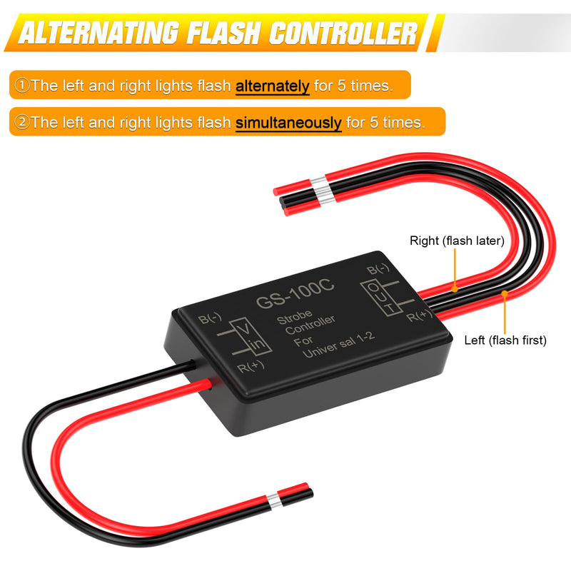 BJZ 2Pcs Flash Strobe Controller 12V 24V GS-100C Auto Car Flasher Module for Tail Side Clearance Top LED Lights Brake Stop Warning Grille Bumper Lights