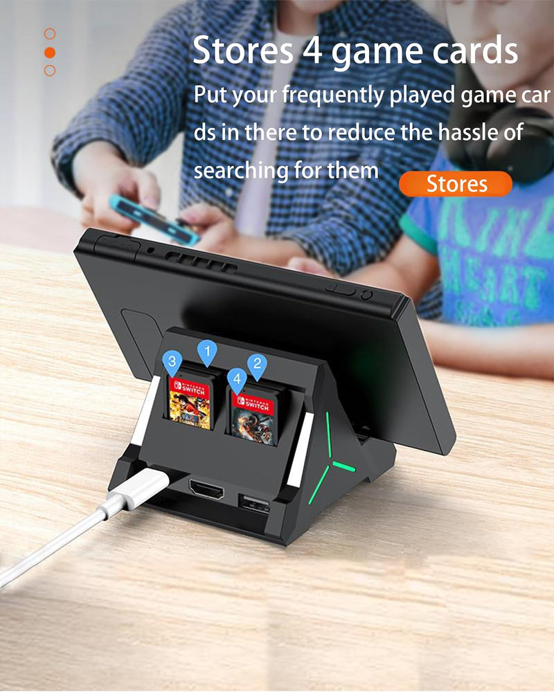 Charging Dock for Nintendo Switch and Switch OLED, Portable TV Dock with 4 K HDMI and USB-C PD Power Station with USB 3.0 Ports, 4-Slot Game Card Holder Base for Official Nintendo Switch