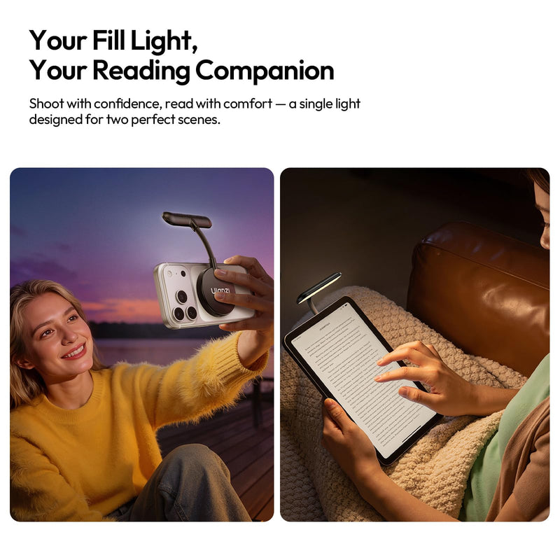 ULANZI M10 Magnetic Selfie Light, Gooseneck LED Phone Reading Light | with MagSafe, 5 Color Temps & Brightness Levels Flexible Fill Light for iPhone iPad Kindle E-Reader, Laptop, Video Conference