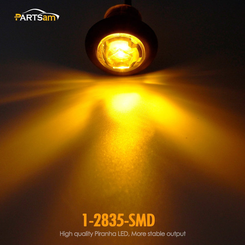 Partsam 10Pcs 3/4 Inch Amber Led Side Marker, DOT Approved Clear Lens Clearance Bullet Lights Penny Light with Plug Rubber Grommets for Trailer Truck RV Car Bus Van, 12V IP67 Waterproof
