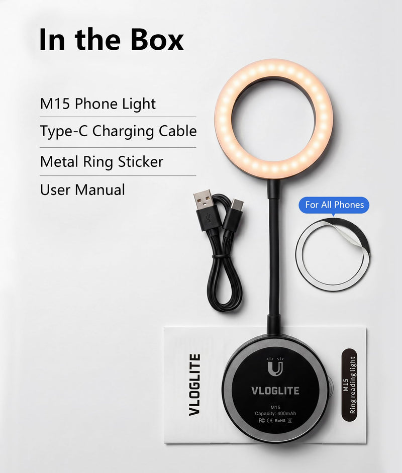 Magnetic Selfie Light,Gooseneck LED Ring Light, Portable Reading Light, Video Conference Light, 5 Brightness Levels,8 CCT Adjustable, Flexible Arm LED Lights for iPhone,iPad,Laptop,Kindle,Book