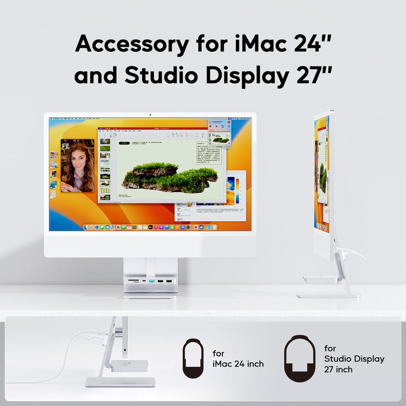 iMac Accessories for iMac 2021/2023, PULWTOP USB C Hub for iMac with USB A/C 10Gbps, iMac Hub for M1/M3, 2 USB A 2.0, SD/TF Card Reader for iMac 24 inch & Studio Display 2 6-in-1 Sliver USB C Hub for iMac