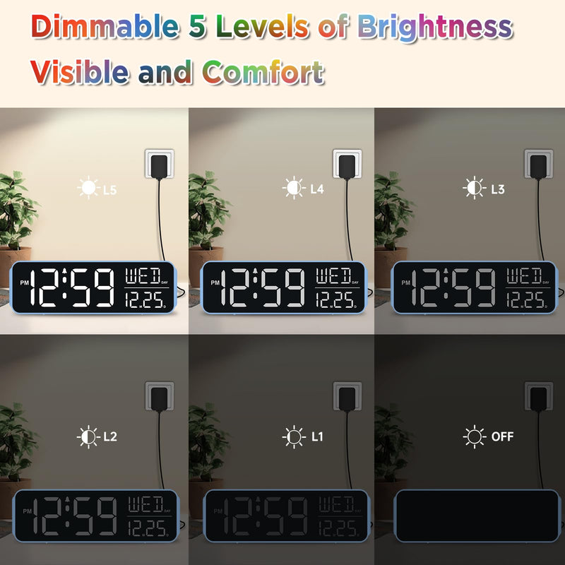  [AUSTRALIA] - Peakeep Loud Digital Alarm Clock Large Display for Bedrooms with Date, Day of Week, Auto DST, Desk Clock Electric Plug in for Living Room, Battery Backup, USB Port, 5 Dimmers Blue Rgb