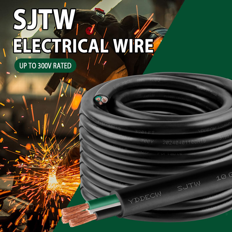 10ft 10/3 10 AWG SJTW 300V Wire (3 Conductor) - 10 Gauge SJTW Cable with UV-Resistant Jacket for Motor Leads, Battery Chargers and Machine - 3 Conductor - 10 Feet Electrical Wire 10AWG(3 Conductor)