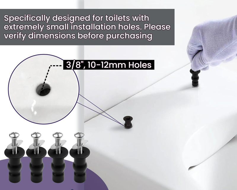 3/8" Dia Toilet Seat Screws Replacement Kit for Select Kohler One-Piece Toilet - Top Mount Hinges Toilet Bolts with Rubber Anchor Nuts, Compatible with Kohler Toilet Seat Parts K-84999 & K-85040-4PC Special styles fit 10-12mm holes