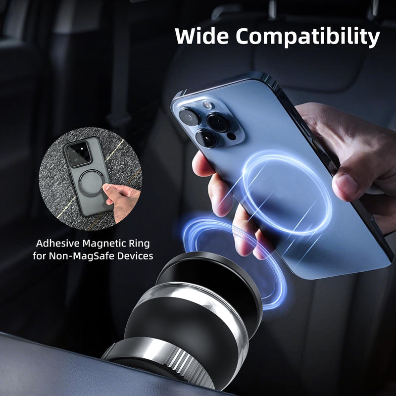 Magnetic Phone Holder, Vacuum Spherical Phone Mount for Car (Silver) | 360° Adjustable, Compatible for iPhone 17 Pro Max 16 15 14 13 12 Air Plus and Android
