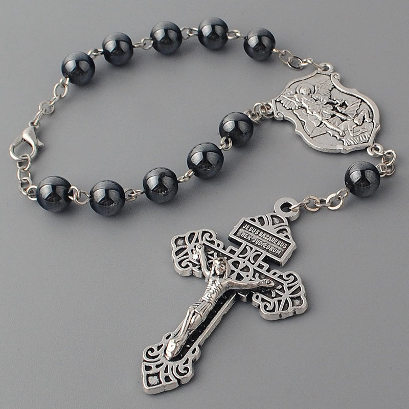 Saint Michael Evil Protection One Decade Catholic Rosary for Car or Truck Rearview Mirror-HanlinCC (Anti-Silver Car Rosary) Anti-silver Car Rosary