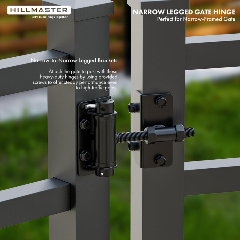 Heavy Duty Self Closing Gate Hinges for Metal/Vinyl/PVC/Wood Fence,90 Degree Narrow Wood Door Hinges with Adjustable Tension,Gate Closer Hinges for Swing Door,Gate Hardware Kit,2 Pack/Set,Black Finish