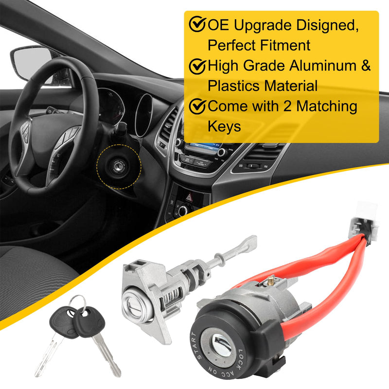 Front Left Door Lock Cylinder Set Ignition Switch Ignition Lock Cylinder Switch with 2 Keys Fit for Hyundai Elantra 2011-2015,Replace 81910-3XA00 81970-3XA00 For 2011-2015 Hyundai Elantra