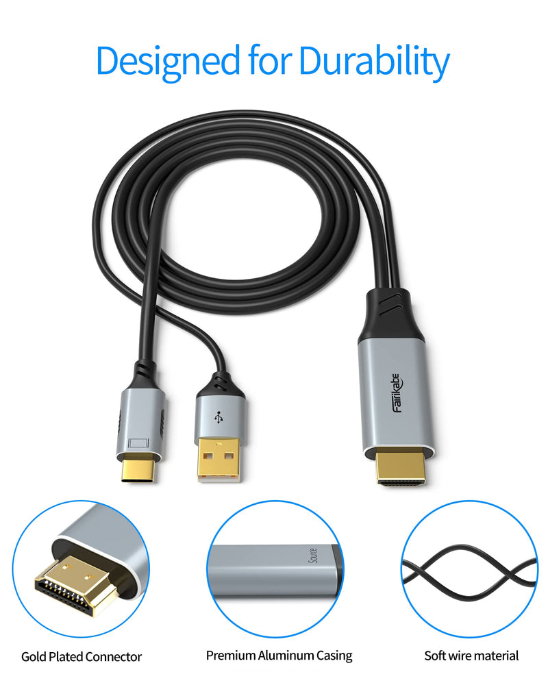 fairikabe HDMI to USB C Cable 4K60Hz, HDMI 2.0 to UsbC 6.6FT Soft Graphen Cable Adapter, Connect HDMI Laptop, PC, Steam Deck Dock to USB-C Monitor, Nreal Air, Xreal Air, Touchable Portable Monitor