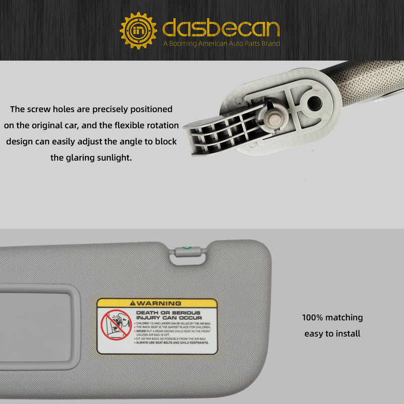 Dasbecan Gray Left Driver Side Sun Visor Compatible with Hyundai Elantra 2011 2012 2013 2014 2015 Replaces# 852103X000TX Left Gray