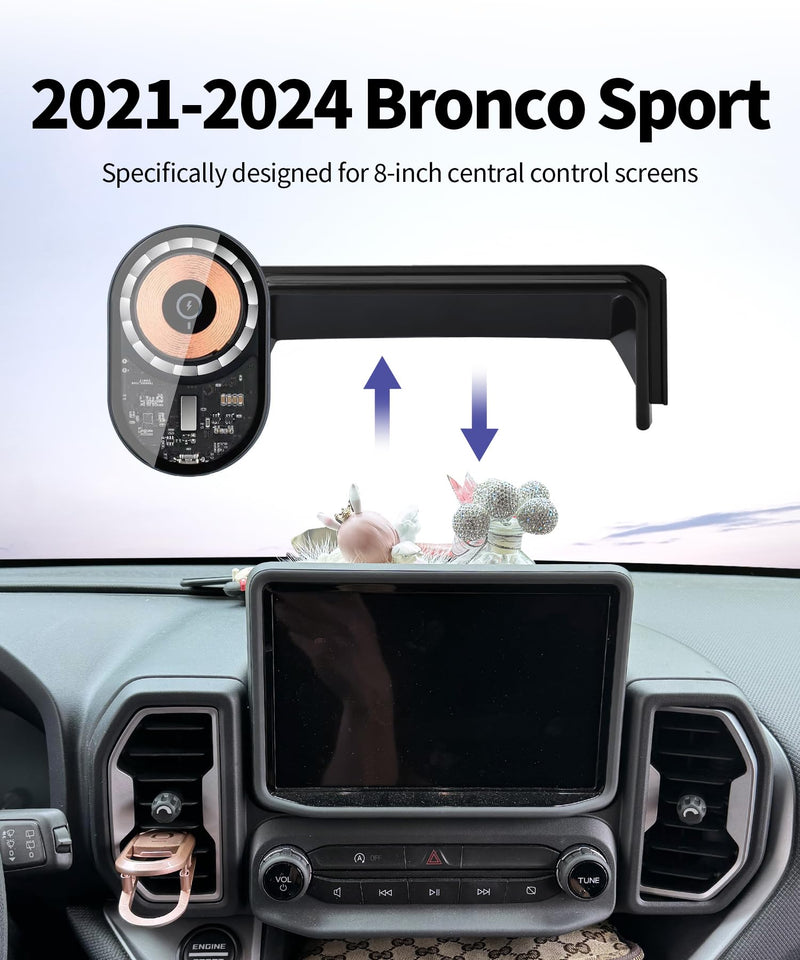 Wireless Charging car Phone Holder for Ford Bronco Sport 2021-2024 Accessories 8 inch Screen Fixed Clip,360° Rotation car Phone Mount Compatible with MagSafe