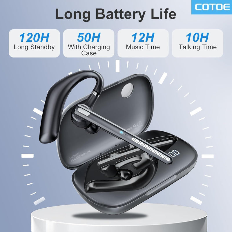 Bluetooth Headset with 72-Hour Talk Time & 500mAh Charging Case, Bluetooth V5.3 Headset with Noise Cancelling Mic – Wireless Earpiece Hands-Free Headphones for Office Trucker Driving Business,Black Black