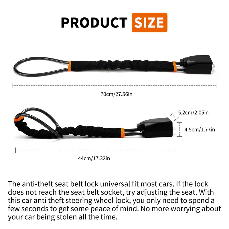 Vitog Car Steering Wheel Lock, Seat Belt Lock, Max 17" Length Universal Anti-Theft Device, Compact & Lightweight, Fit Most Vehicle, SUV, Golf Cart, Multi-Function Security Lock with Keys