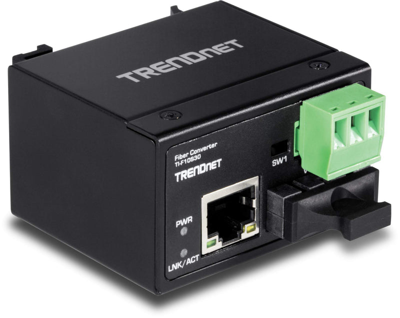 TRENDnet Hardened Industrial 100Base-FX Single-Mode SC Fiber Converter, (30 km, 18.6 Miles), IP40 Rated Housing, TI-F10S30,Lifetime Protection,Black 30 KM
