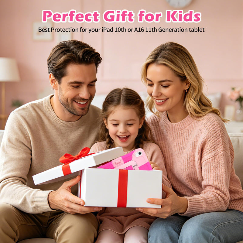 SAMONPOW for iPad A16 Case 11th/10th Generation Kids Case 11/10.9 Inch Pink | 2025/2022 Rugged Shockproof Protective Cover iPad 11th/10th Gen Case with Multi-Angle Kickstand Pencil Holder for Girls Teens